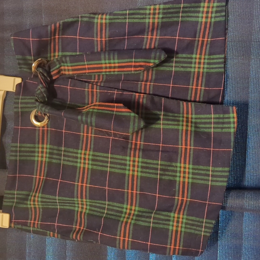 Plaid Green Blue With Grommet & Tie Detail at Waist